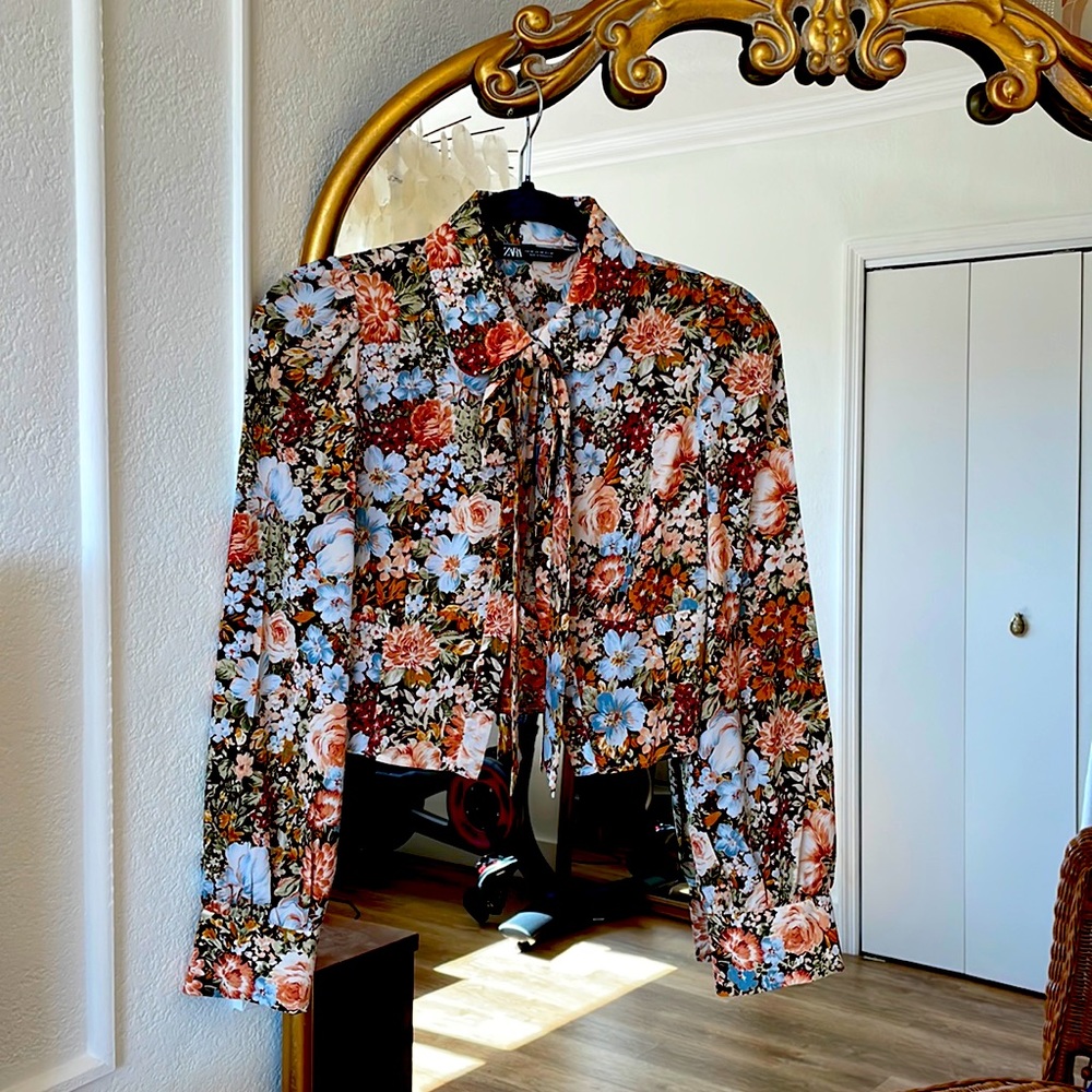 Zara button down crop top